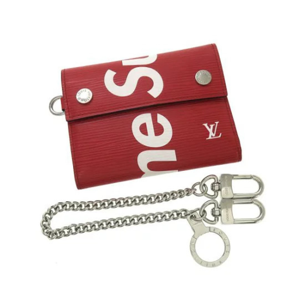 Louis Vuitton Supreme Chain Wallet Leather Red Brown